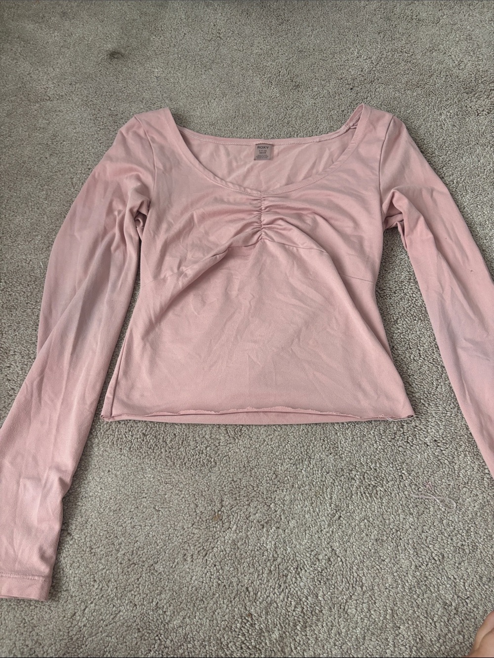 Roxy Light Pink Ruched Scoop Neck Long Sleeve Top